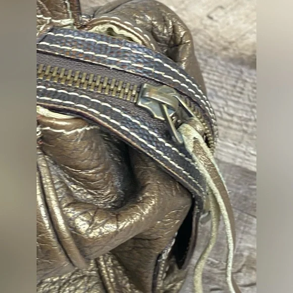 Claudia Firenze Handbag Pewter Metallic Leather Fur Chain Made in Italy - Picture 10 of 16